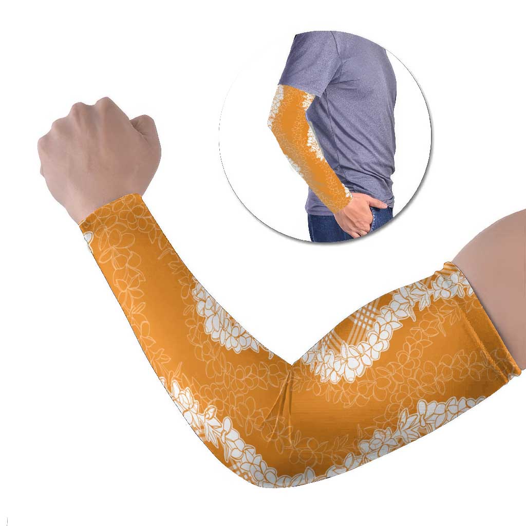 Hawaii Aloha Plumeria Lei Orange Palaka Arm Sleeves - Polynesian Pride