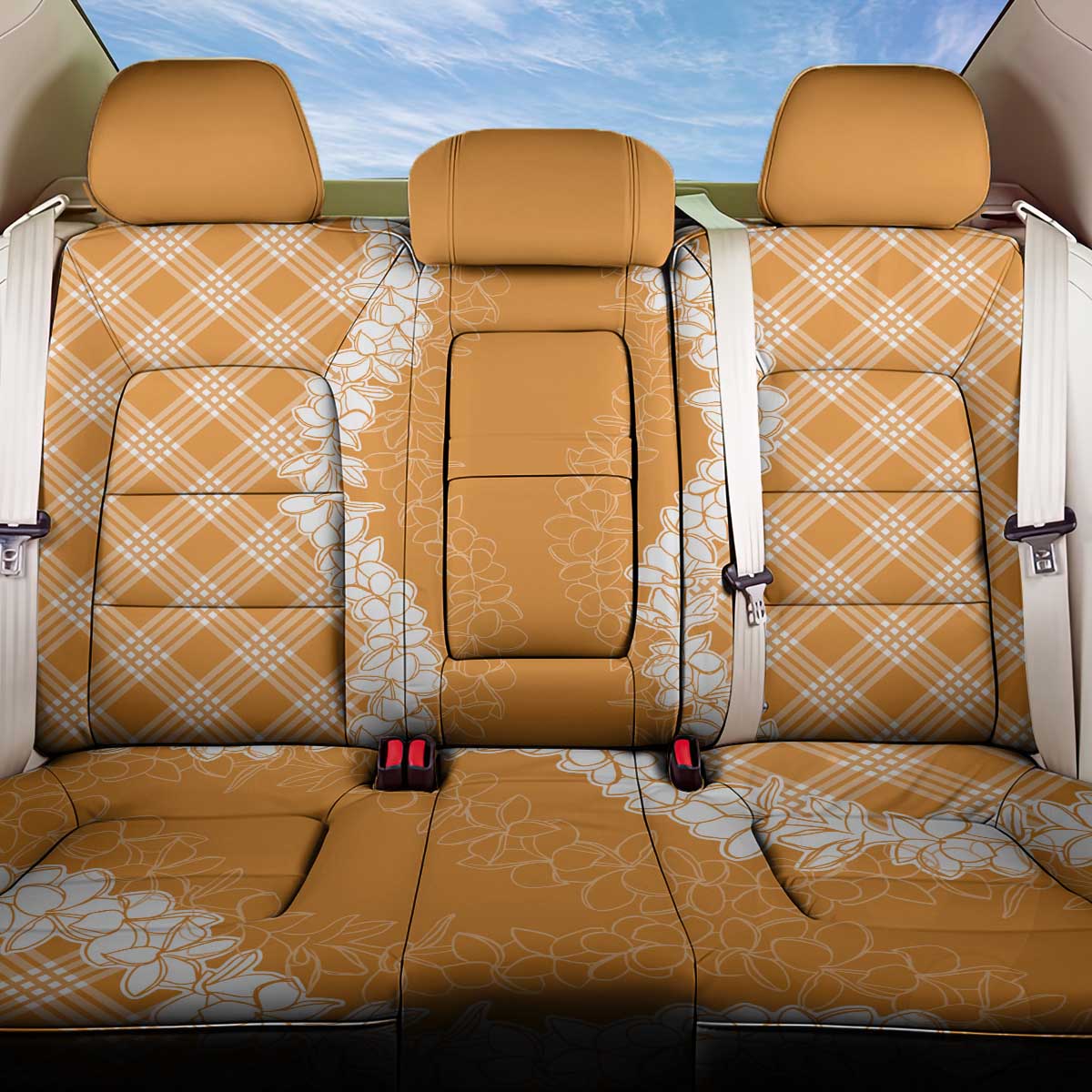 Hawaii Aloha Plumeria Lei Orange Palaka Back Car Seat Cover - Polynesian Pride