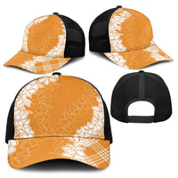 Hawaii Aloha Plumeria Lei Orange Palaka Baseball Net Cap - Polynesian Pride