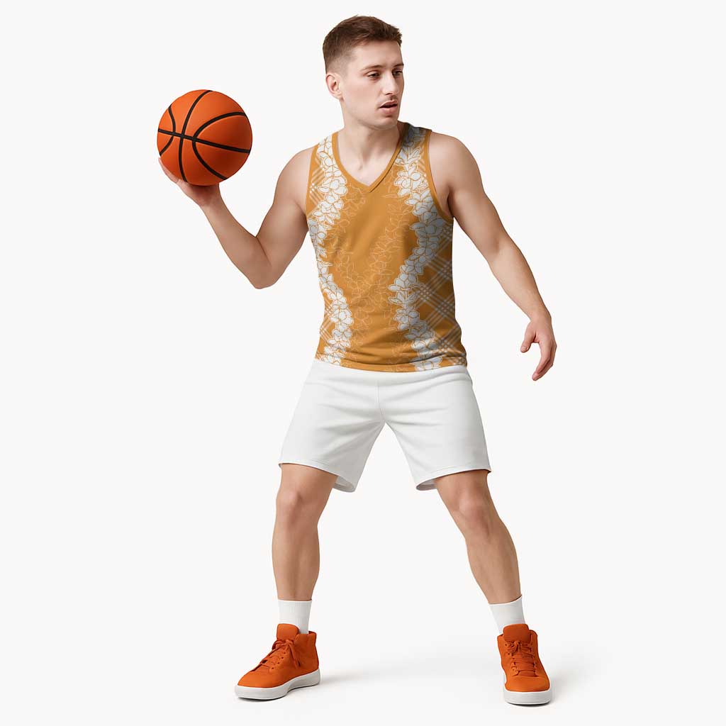 Hawaii Aloha Plumeria Lei Orange Palaka Basketball Jersey LT7 - Polynesian Pride