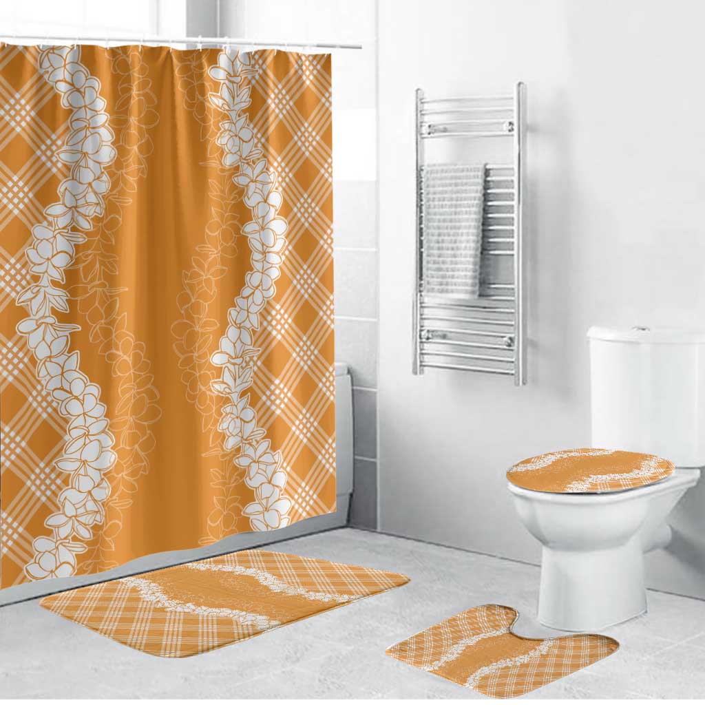 Hawaii Aloha Plumeria Lei Orange Palaka Bathroom Set - Polynesian Pride