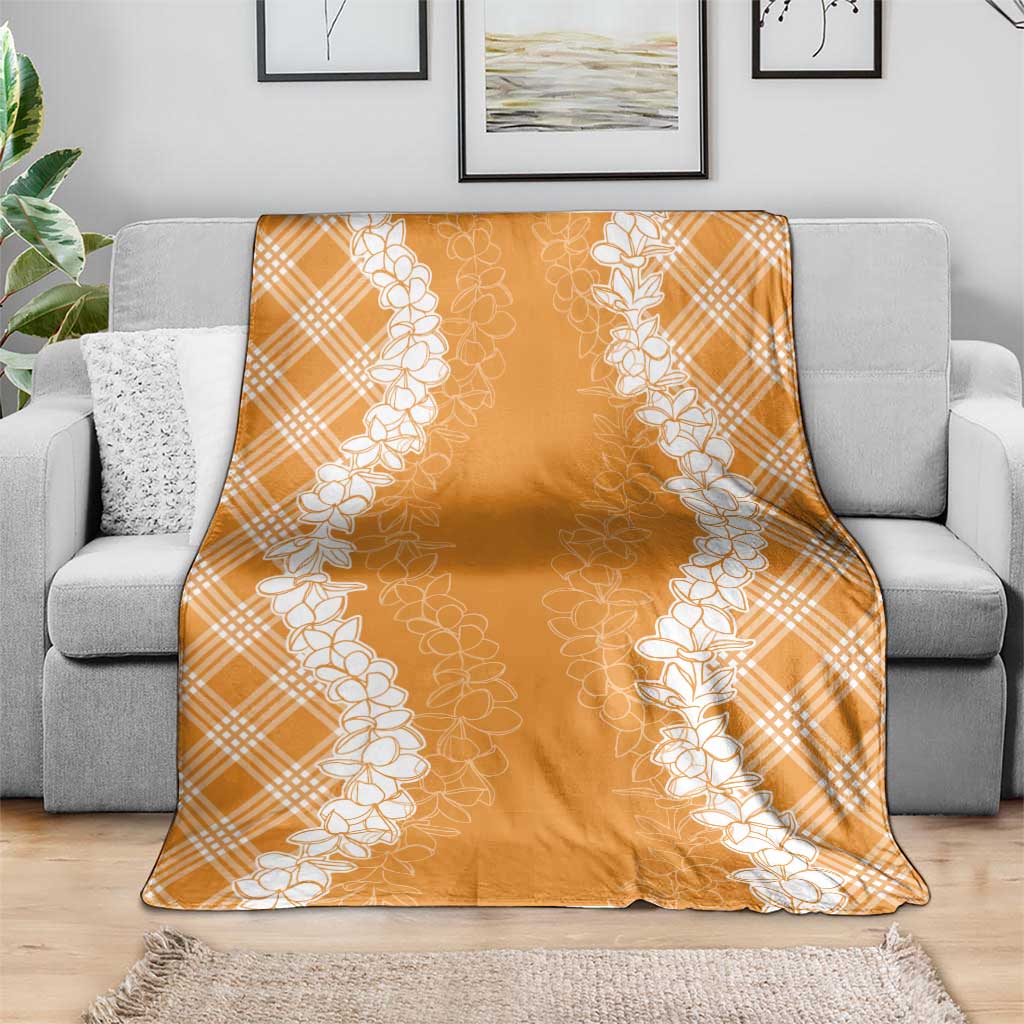 Hawaii Aloha Plumeria Lei Orange Palaka Blanket - Polynesian Pride