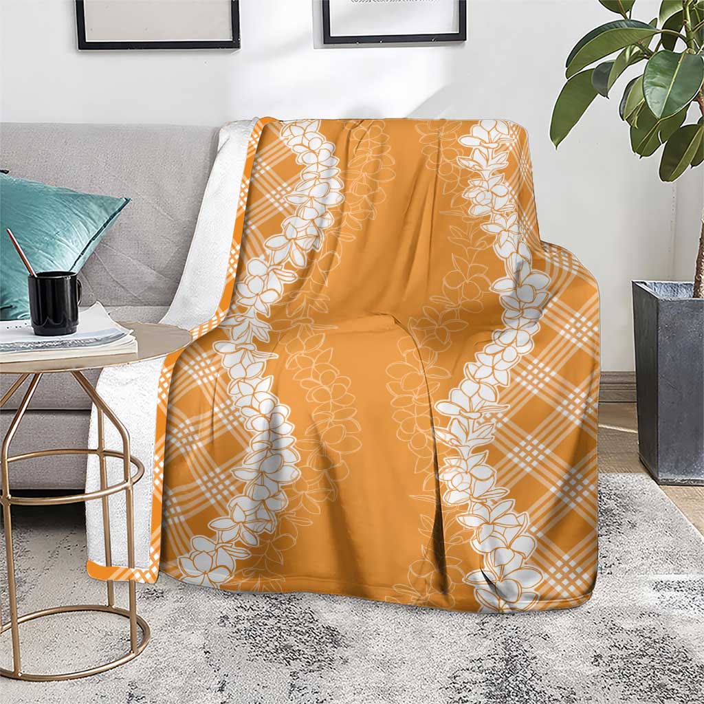 Hawaii Aloha Plumeria Lei Orange Palaka Blanket - Polynesian Pride