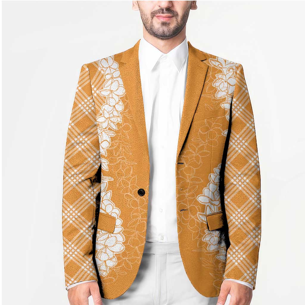 Hawaii Aloha Plumeria Lei Orange Palaka Blazer - Polynesian Pride