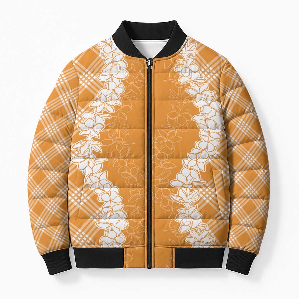 Hawaii Aloha Plumeria Lei Orange Palaka Bomber Puffer Jacket LT7 Unisex Orange - Polynesian Pride
