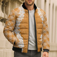 Hawaii Aloha Plumeria Lei Orange Palaka Bomber Puffer Jacket LT7 - Polynesian Pride