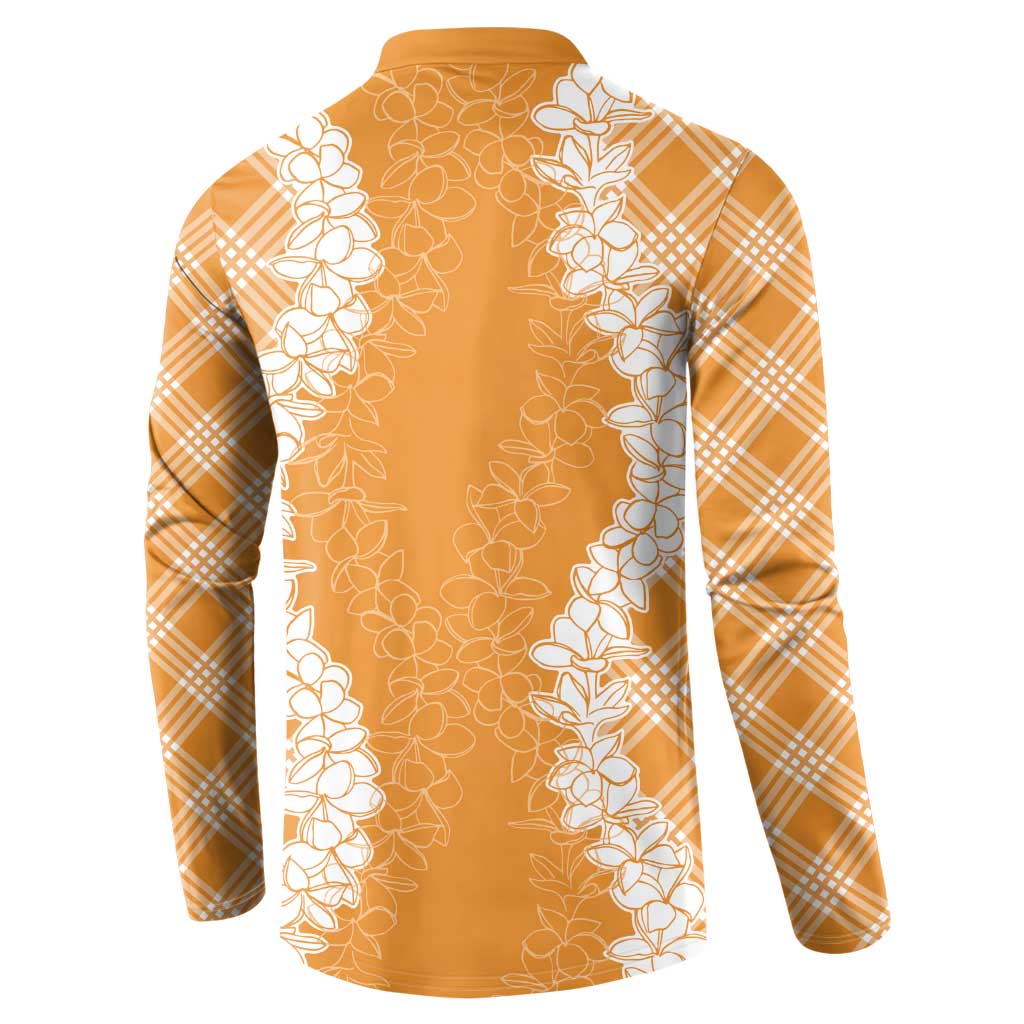 Hawaii Aloha Plumeria Lei Orange Palaka Button Sweatshirt LT7 - Polynesian Pride