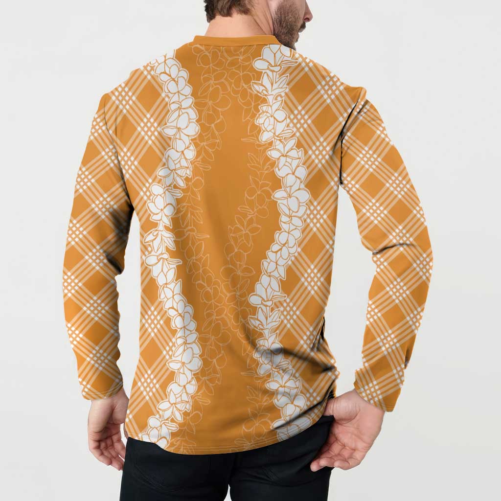Hawaii Aloha Plumeria Lei Orange Palaka Button Sweatshirt LT7 - Polynesian Pride
