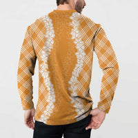 Hawaii Aloha Plumeria Lei Orange Palaka Button Sweatshirt LT7 - Polynesian Pride