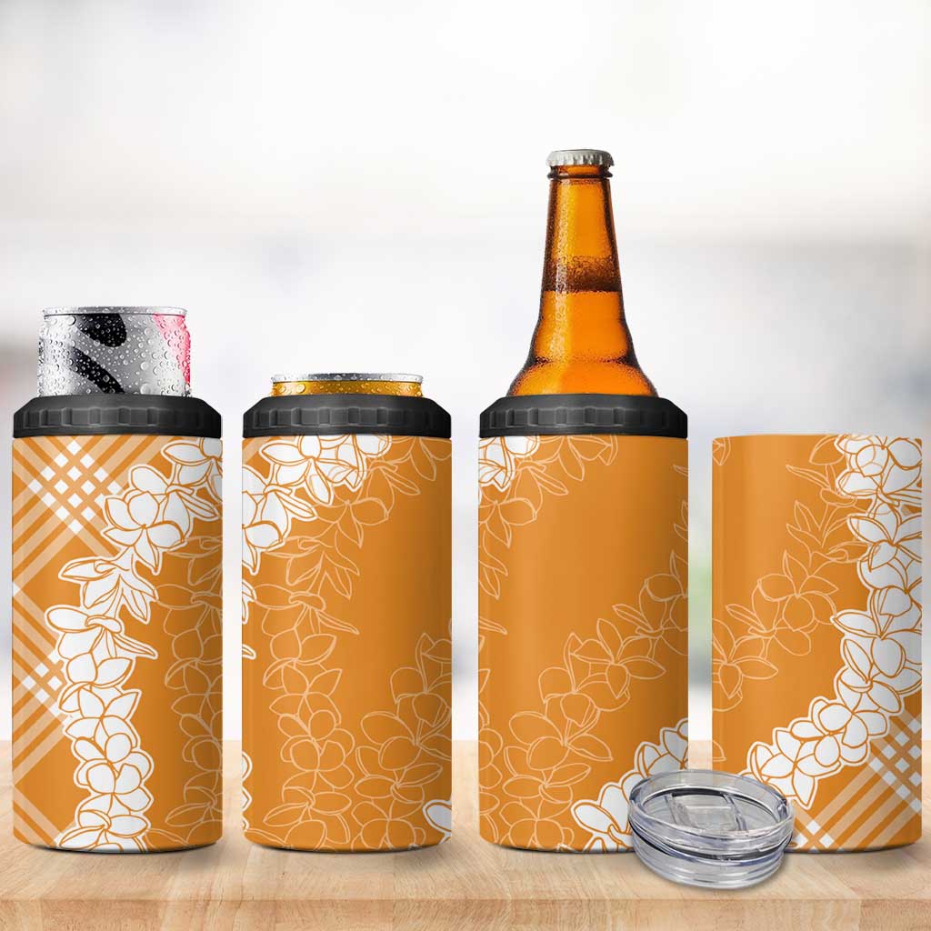 Hawaii Aloha Plumeria Lei Orange Palaka 4 in 1 Can Cooler Tumbler - Polynesian Pride