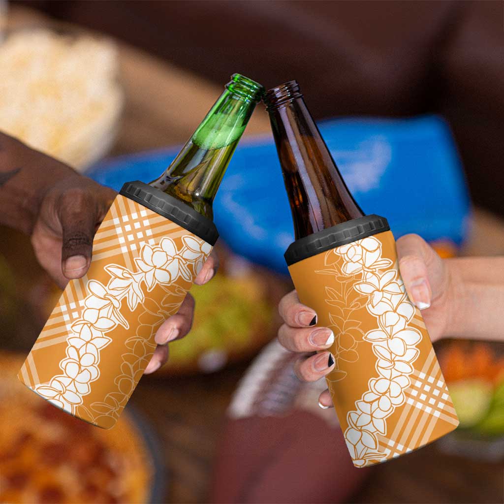 Hawaii Aloha Plumeria Lei Orange Palaka 4 in 1 Can Cooler Tumbler - Polynesian Pride