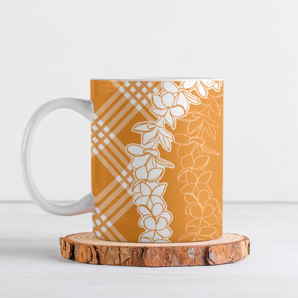 Hawaii Aloha Plumeria Lei Orange Palaka Ceramic Mug - Polynesian Pride