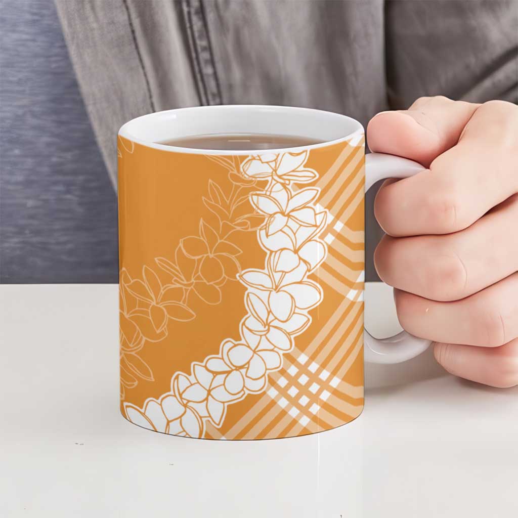 Hawaii Aloha Plumeria Lei Orange Palaka Ceramic Mug - Polynesian Pride