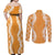 Hawaii Aloha Plumeria Lei Orange Palaka Couples Matching Off Shoulder Maxi Dress and Long Sleeve Button Shirt - Polynesian Pride