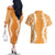 Hawaii Aloha Plumeria Lei Orange Palaka Couples Matching Off The Shoulder Long Sleeve Dress and Hawaiian Shirt - Polynesian Pride