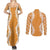 Hawaii Aloha Plumeria Lei Orange Palaka Couples Matching Summer Maxi Dress and Long Sleeve Button Shirt - Polynesian Pride