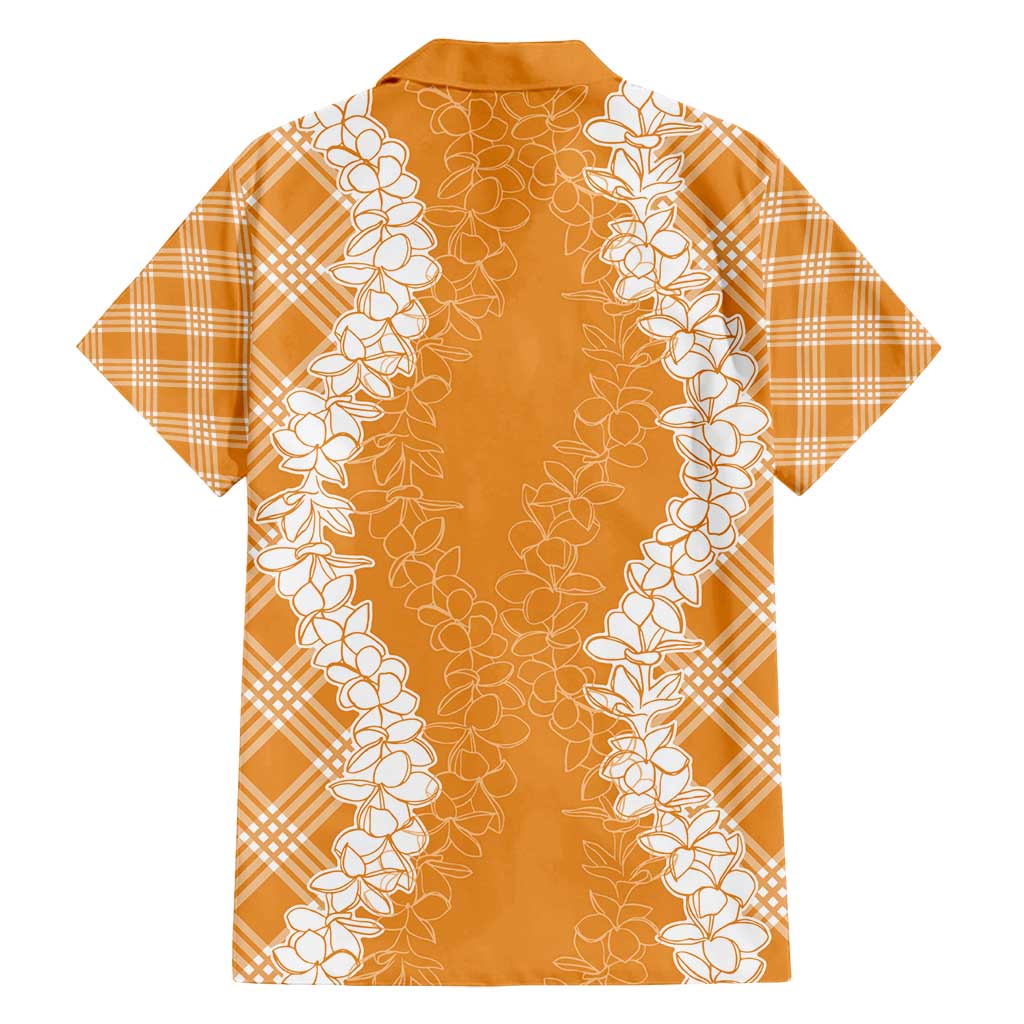 Hawaii Aloha Plumeria Lei Orange Palaka Family Matching Long Sleeve Bodycon Dress and Hawaiian Shirt - Polynesian Pride