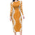 Hawaii Aloha Plumeria Lei Orange Palaka Family Matching Long Sleeve Bodycon Dress and Hawaiian Shirt - Polynesian Pride