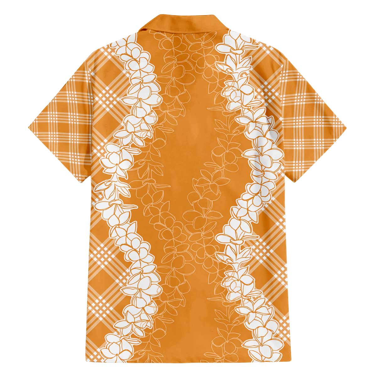 Hawaii Aloha Plumeria Lei Orange Palaka Family Matching Off The Shoulder Long Sleeve Dress and Hawaiian Shirt - Polynesian Pride