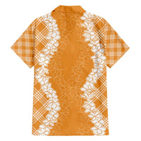 Hawaii Aloha Plumeria Lei Orange Palaka Family Matching Off Shoulder Maxi Dress and Hawaiian Shirt - Polynesian Pride