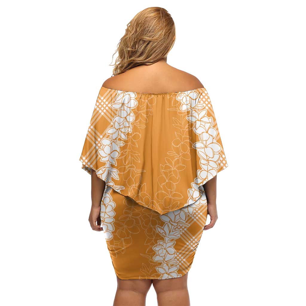 Hawaii Aloha Plumeria Lei Orange Palaka Family Matching Off Shoulder Short Dress and Hawaiian Shirt - Polynesian Pride