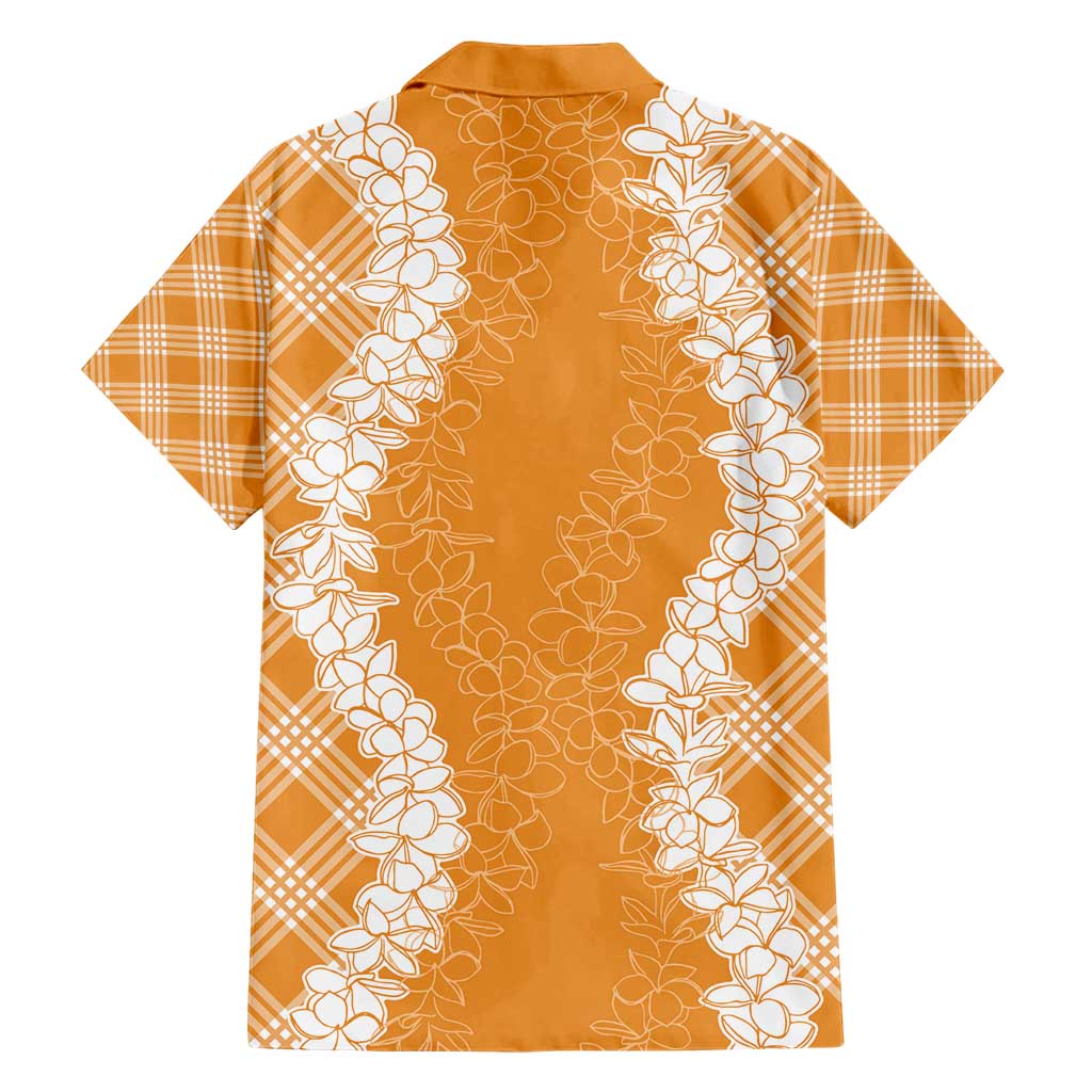 Hawaii Aloha Plumeria Lei Orange Palaka Family Matching Short Sleeve Bodycon Dress and Hawaiian Shirt - Polynesian Pride