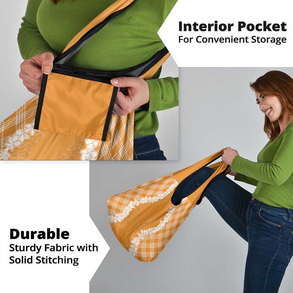 Hawaii Aloha Plumeria Lei Orange Palaka Grocery Bag - Polynesian Pride