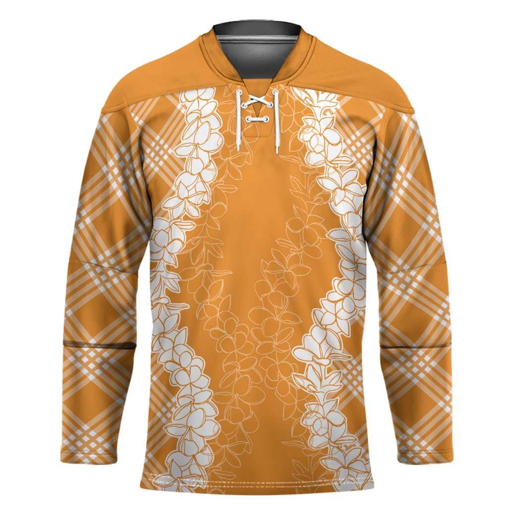 Hawaii Aloha Plumeria Lei Orange Palaka Hockey Jersey LT7 Unisex Orange - Polynesian Pride