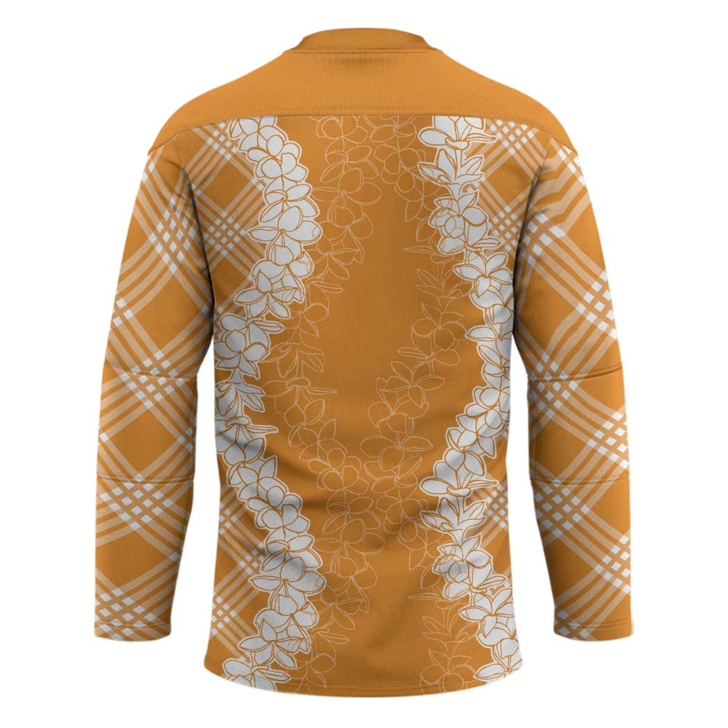 Hawaii Aloha Plumeria Lei Orange Palaka Hockey Jersey LT7 - Polynesian Pride