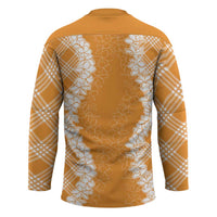 Hawaii Aloha Plumeria Lei Orange Palaka Hockey Jersey LT7 - Polynesian Pride