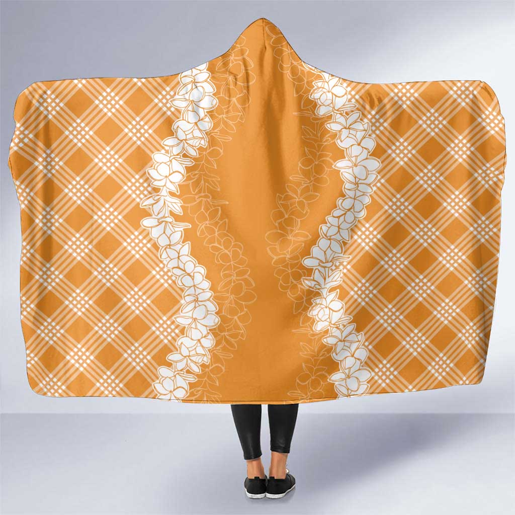 Hawaii Aloha Plumeria Lei Orange Palaka Hooded Blanket - Polynesian Pride