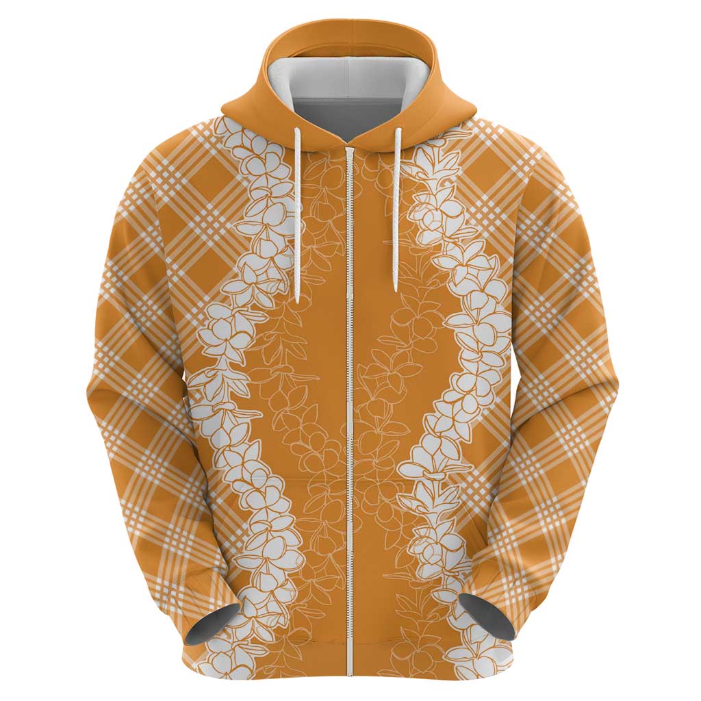 Hawaii Aloha Plumeria Lei Orange Palaka Hoodie - Polynesian Pride