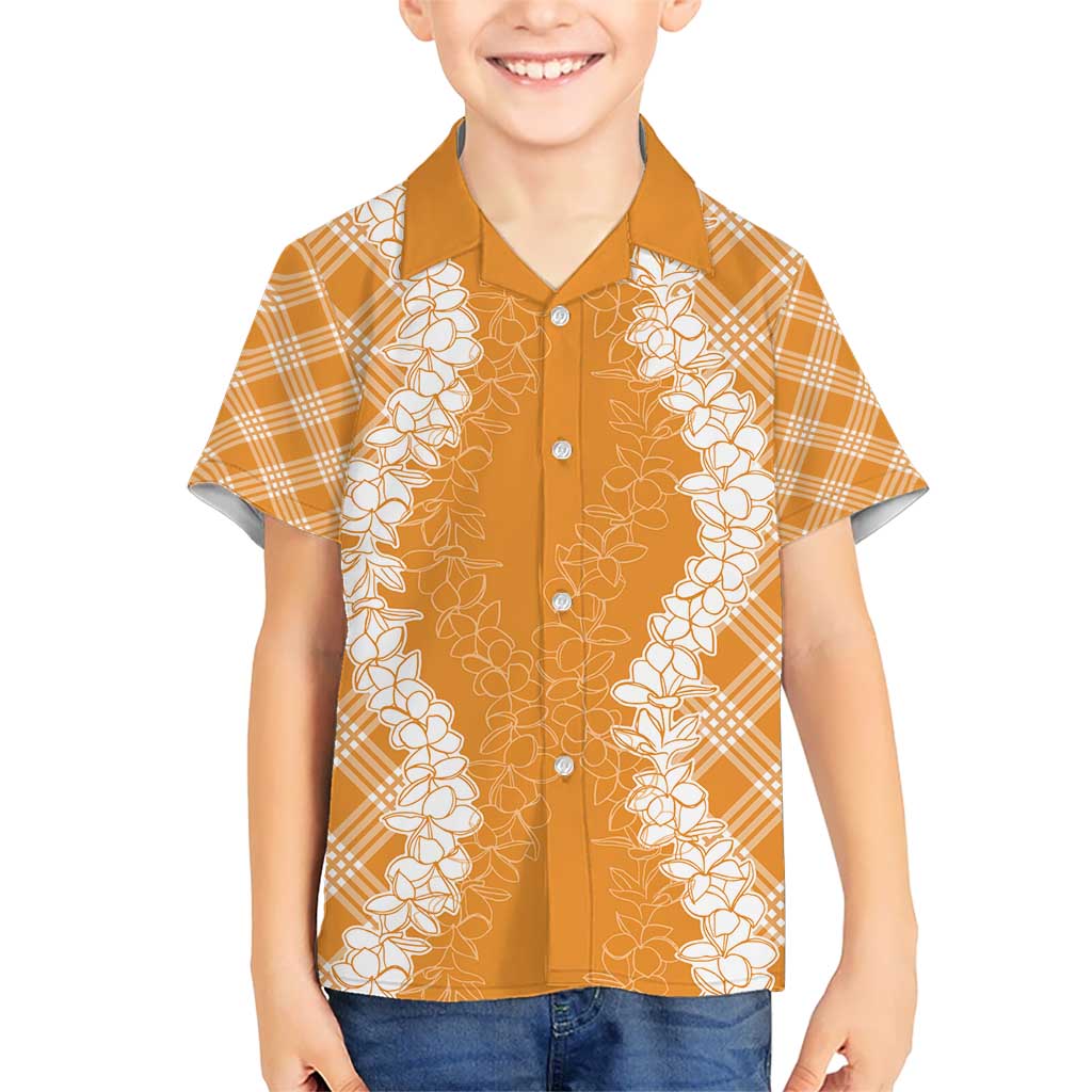 Hawaii Aloha Plumeria Lei Orange Palaka Kid Hawaiian Shirt LT7 Kid Orange - Polynesian Pride
