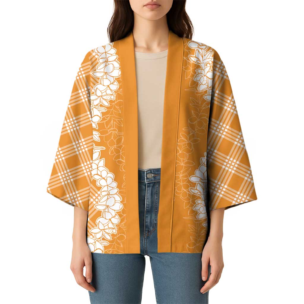 Hawaii Aloha Plumeria Lei Orange Palaka Kimono - Polynesian Pride