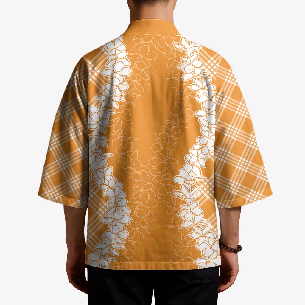 Hawaii Aloha Plumeria Lei Orange Palaka Kimono - Polynesian Pride