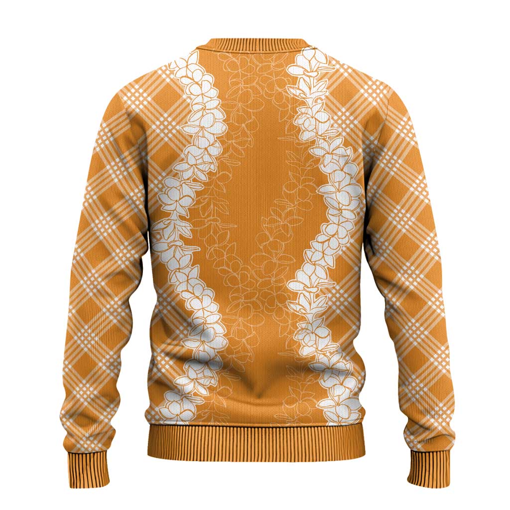 Hawaii Aloha Plumeria Lei Orange Palaka Ugly Christmas Sweater - Polynesian Pride