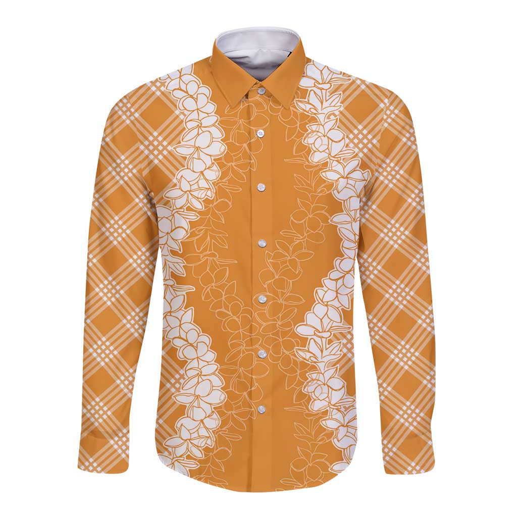 Hawaii Aloha Plumeria Lei Orange Palaka Long Sleeve Button Shirt LT7 Unisex Orange - Polynesian Pride