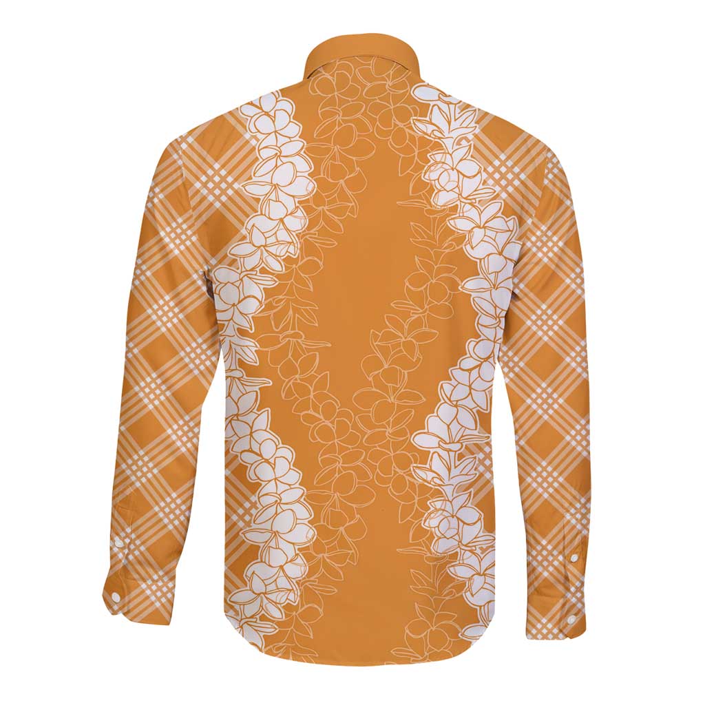 Hawaii Aloha Plumeria Lei Orange Palaka Long Sleeve Button Shirt LT7 - Polynesian Pride