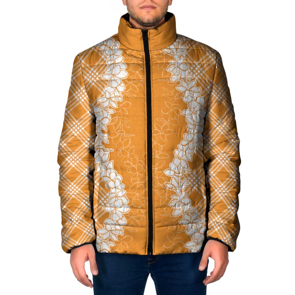 Hawaii Aloha Plumeria Lei Orange Palaka Padded Jacket - Polynesian Pride