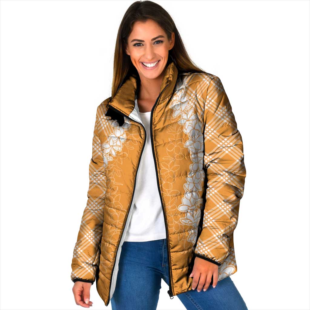 Hawaii Aloha Plumeria Lei Orange Palaka Padded Jacket LT7 Women Orange - Polynesian Pride
