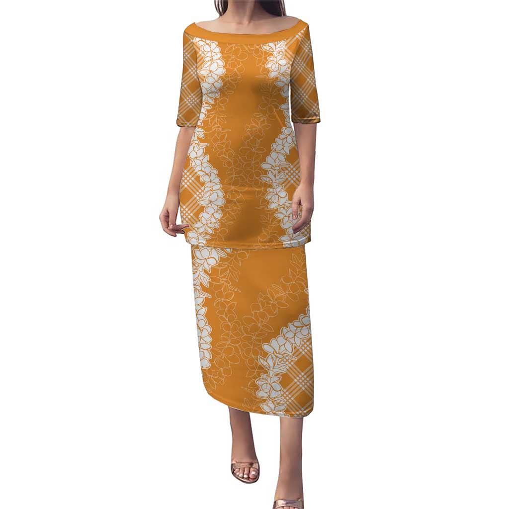 Hawaii Aloha Plumeria Lei Orange Palaka Puletasi - Polynesian Pride