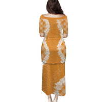 Hawaii Aloha Plumeria Lei Orange Palaka Puletasi - Polynesian Pride