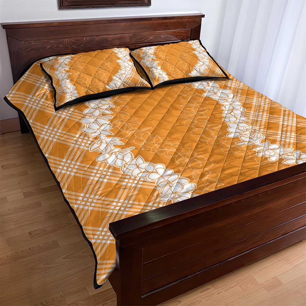 Hawaii Aloha Plumeria Lei Orange Palaka Quilt Bed Set - Polynesian Pride