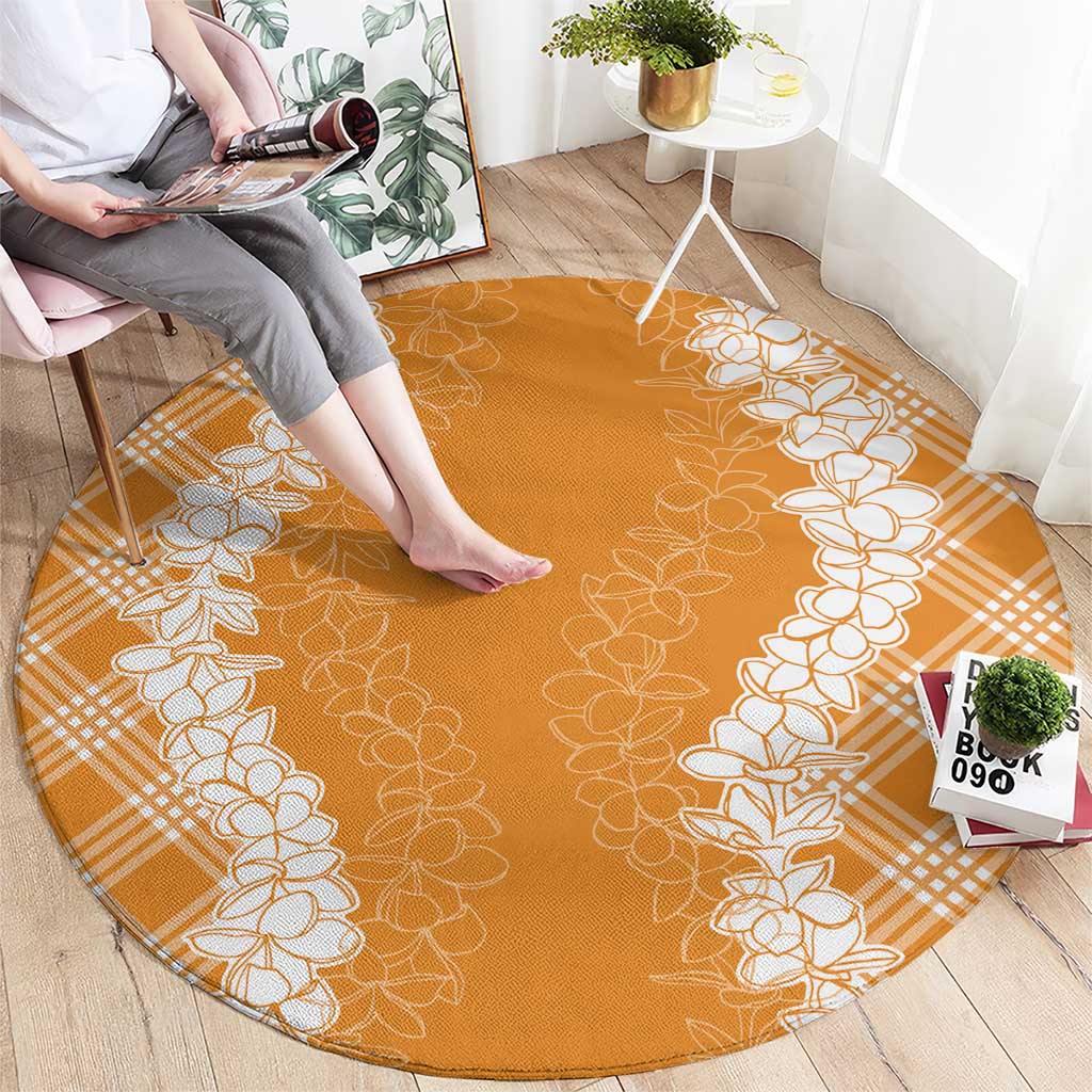 Hawaii Aloha Plumeria Lei Orange Palaka Round Carpet LT7 - Polynesian Pride