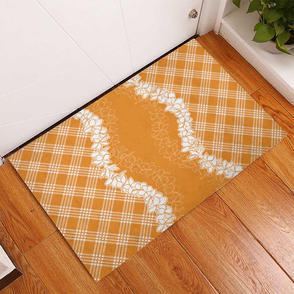 Hawaii Aloha Plumeria Lei Orange Palaka Rubber Doormat LT7 - Polynesian Pride