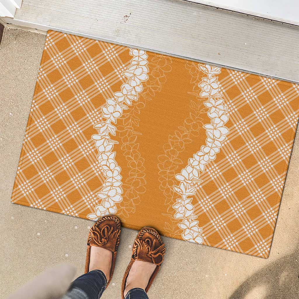 Hawaii Aloha Plumeria Lei Orange Palaka Rubber Doormat LT7 - Polynesian Pride