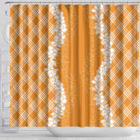 Hawaii Aloha Plumeria Lei Orange Palaka Shower Curtain - Polynesian Pride
