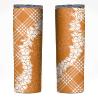 Hawaii Aloha Plumeria Lei Orange Palaka Skinny Tumbler - Polynesian Pride