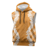 Hawaii Aloha Plumeria Lei Orange Palaka Sleeveless Hoodie LT7 Orange - Polynesian Pride