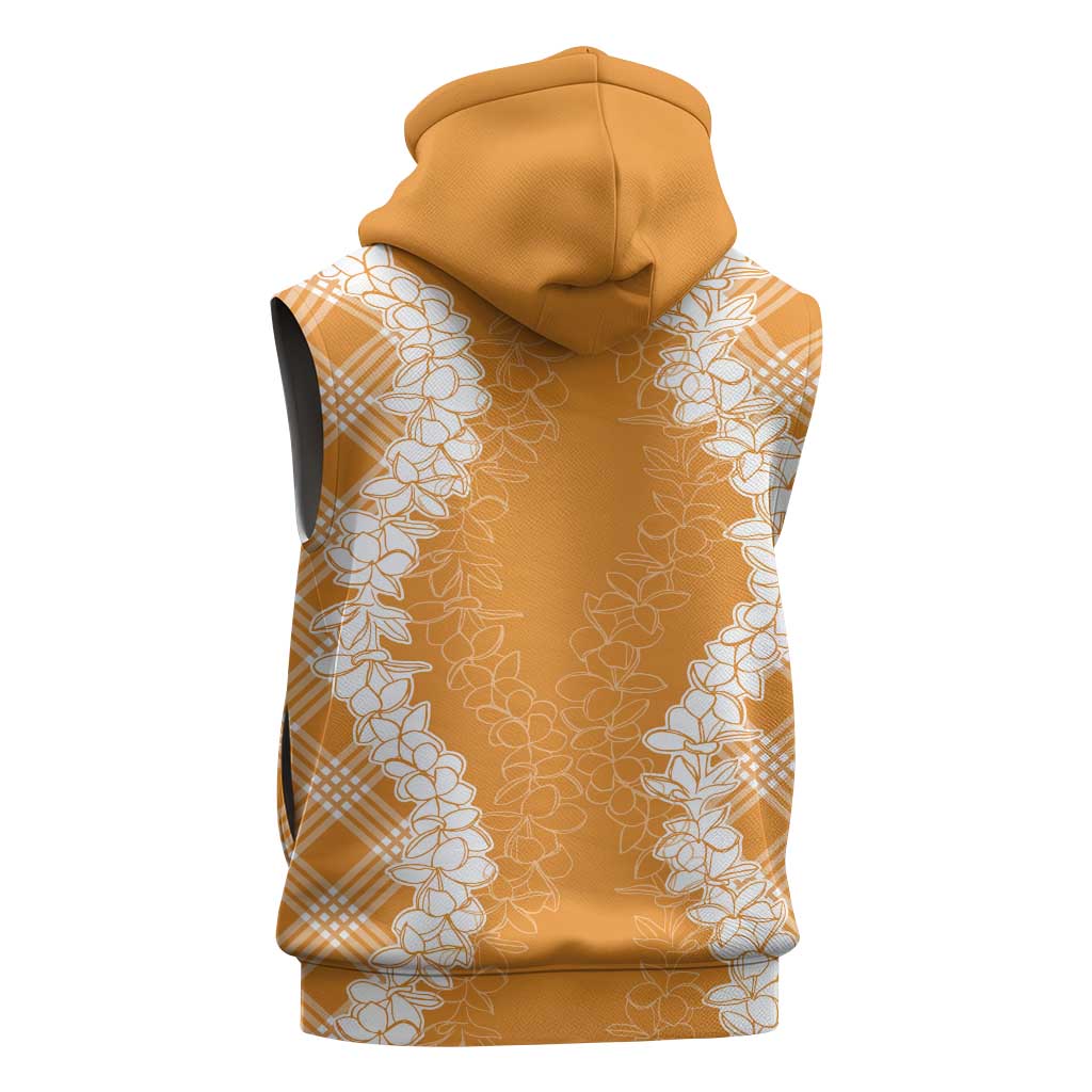Hawaii Aloha Plumeria Lei Orange Palaka Sleeveless Hoodie LT7 - Polynesian Pride